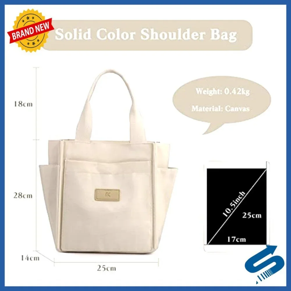 Canvas Tote Bag Casual Shoulder Handbag Vintage Minimal Chic Large Capacity